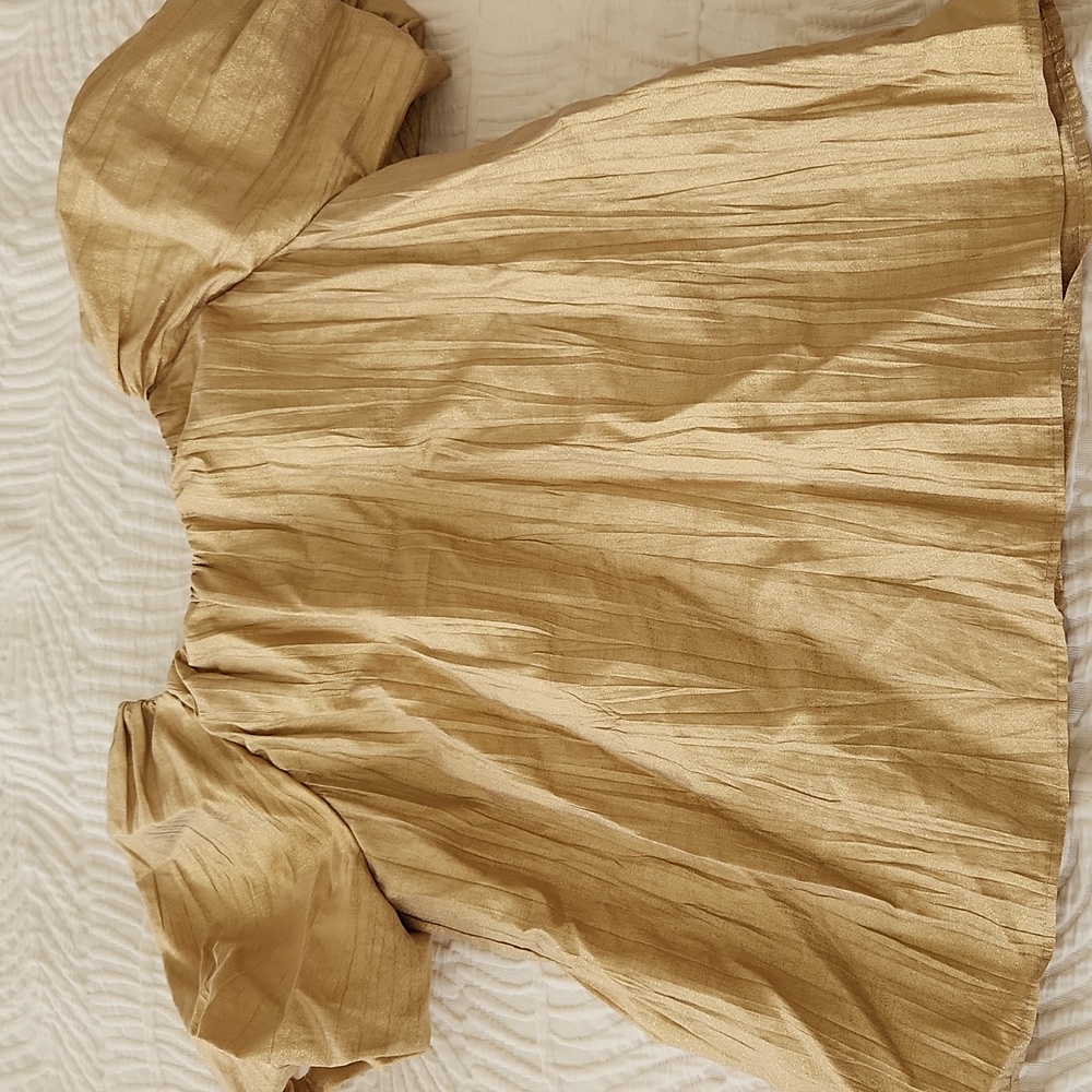 Zara Metallic Gold Blouse with Puff Sleeves